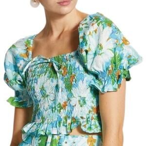 FAITHFULL THE BRAND Lenora Gardone Floral Linen Top Size 4 Small NEW